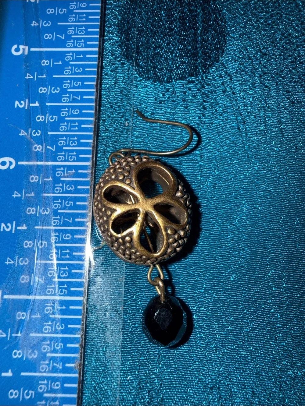 Gold Sand Dollar Dangle Earrings with Black Bead